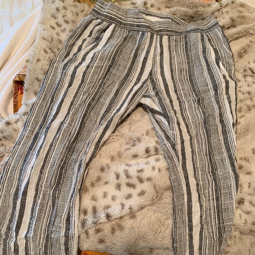 DREW Black & White Vertical Stripe Wide-Leg Pants